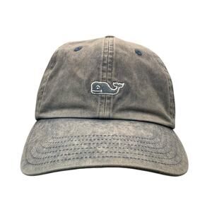 Vineyard Vines Whale Logo Hat Gray Distressed Adjustable Strap Denim Dad Cap